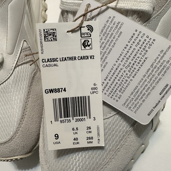 REEBOK CARDI B WOMEN'S 9 CLASSIC LEATHER  ATHLETIC SNEAKER CHALK WHITE GW8874 - Picture 6 of 9
